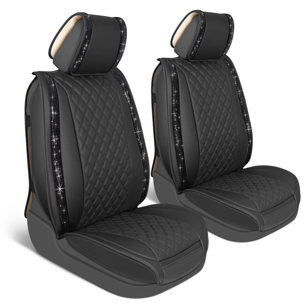 Carbella 2-Pack BlingStitch Premium Leatherette Front Seat Covers - Black Crystals