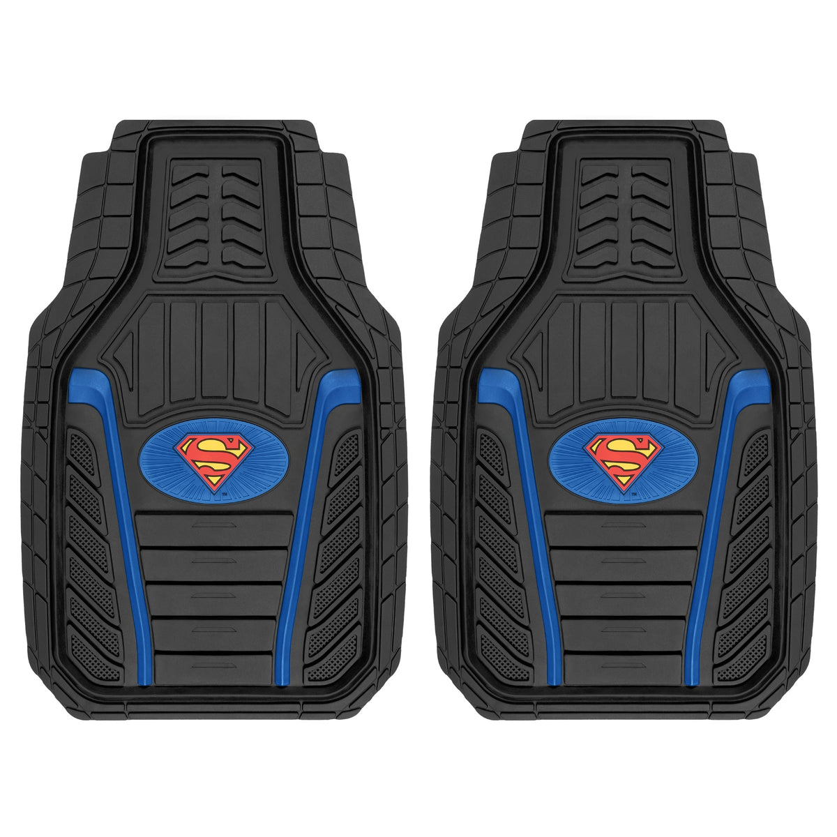 Warner Bros DC Comics 2-Piece 3D Super Hero Logo Front Floor Mats - Heavy Duty, All Weather, Trim to Fit - Armored Superman