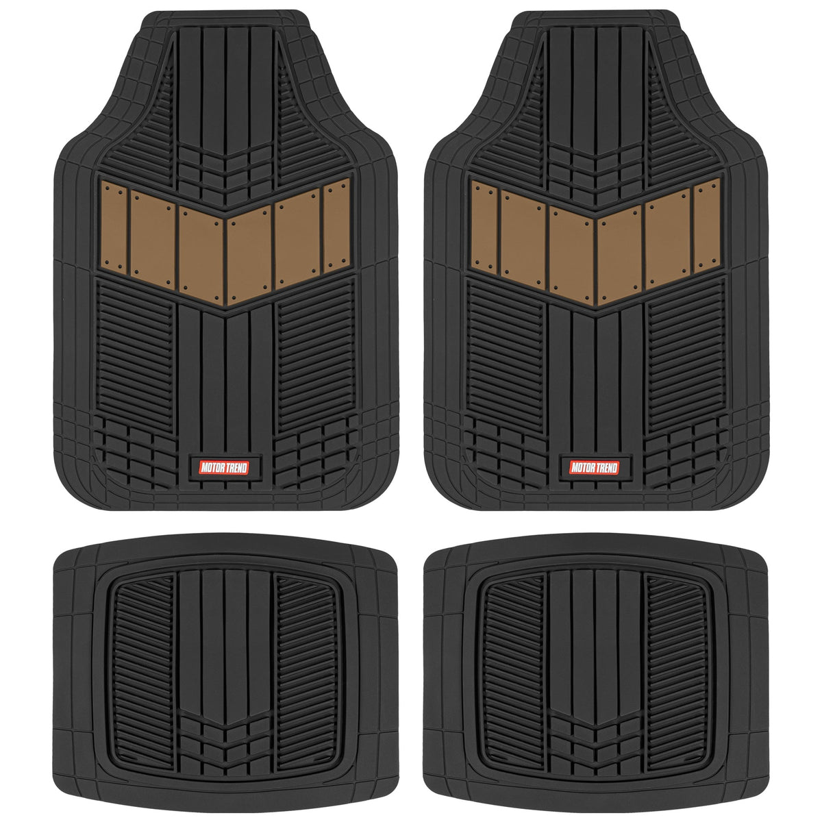 MotorTrend 4-Piece DualFlex Deep Drainage Channels Front Floor Mats and Rear Front Floor Mats - Heavy Duty, All Weather, Trim to Fit - Beige