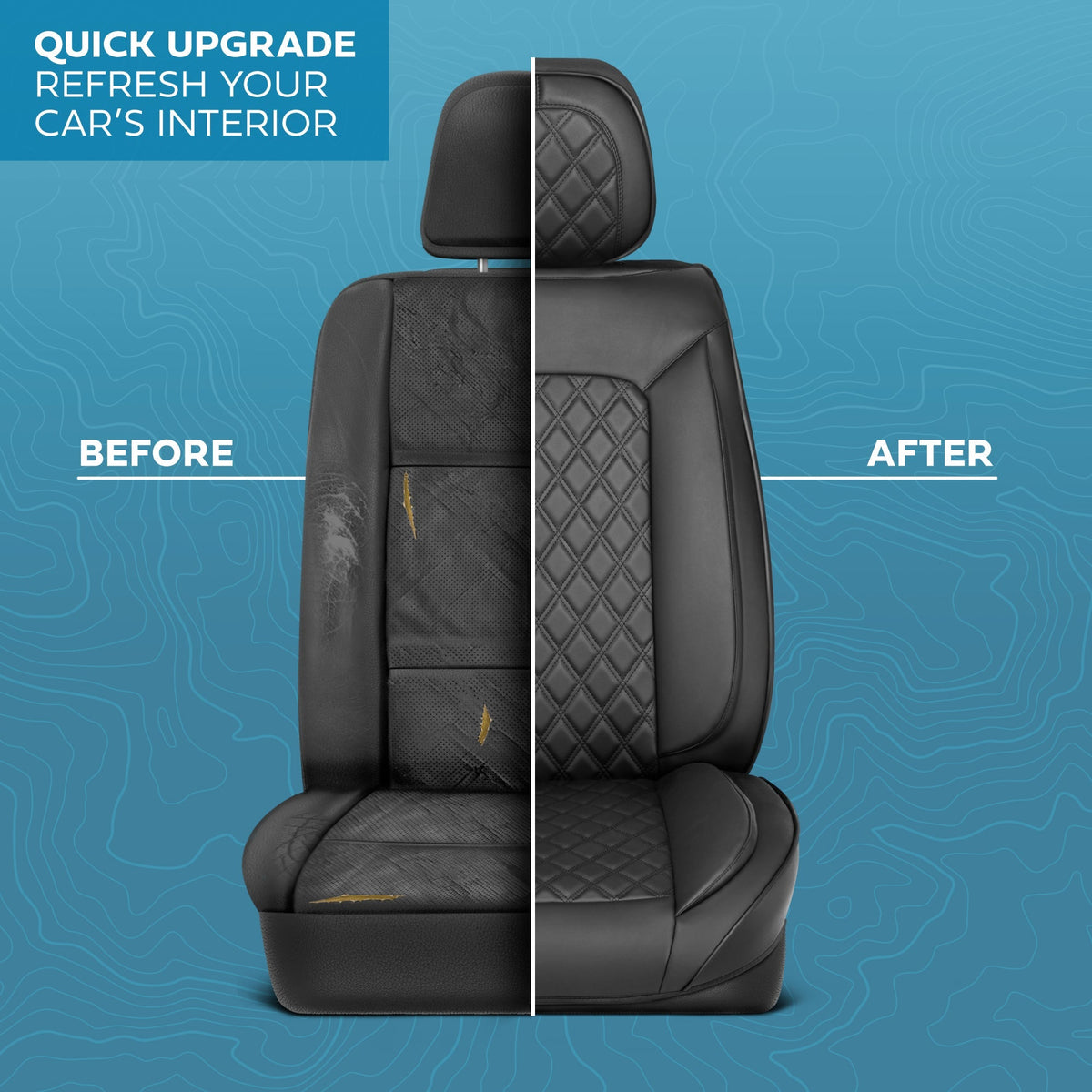 MotorBox Elite Edition Faux Leather Seat Covers for Cars, Trucks, & SUV - 2 Black Car Seat Covers for Front Seats - Universal Fit Car Accessories Automotive Interior Cover Protector for Most Vehicles
