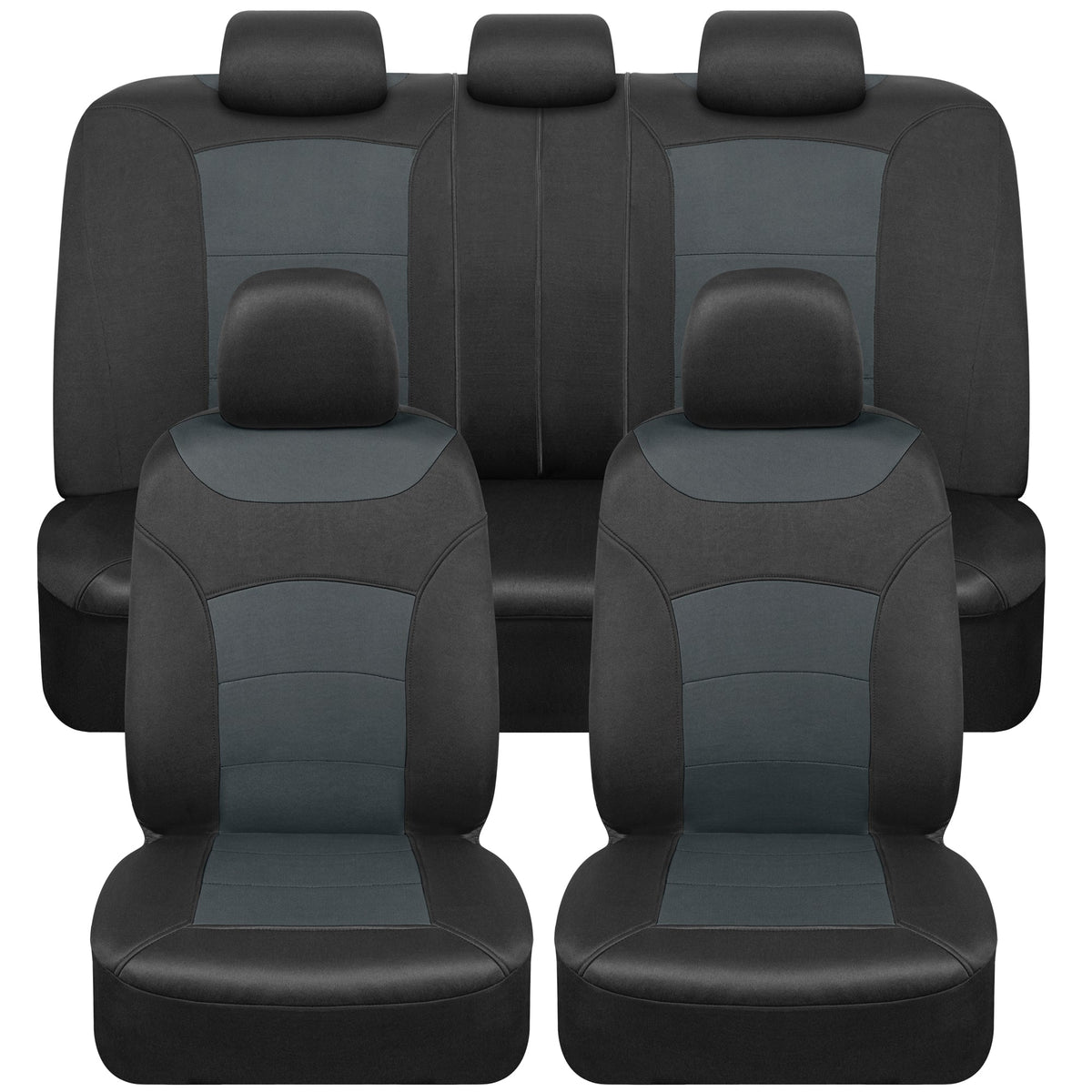 BDK Two-Tone Turismo Front Car Seat Covers and Split Rear Seat Seat Covers - Black/Charcoal
