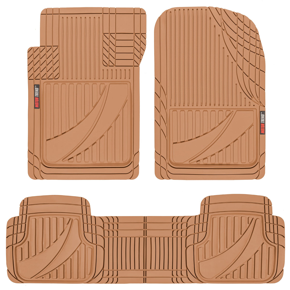 MotorTrend 3-Piece FlexTough Advanced Rubber Multi-Channel Front Floor Mats and Rear Floor Mat - Beige