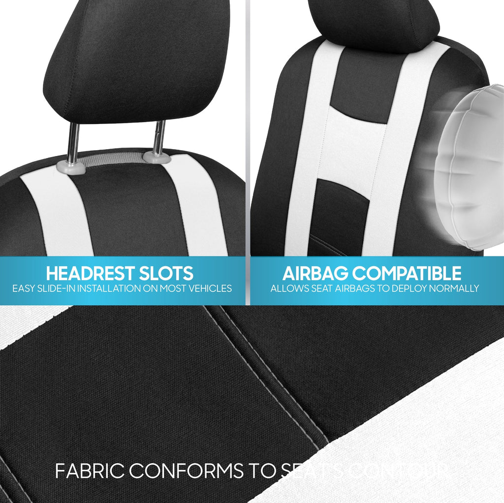 BDK 9-Piece Rome Sport Front Seat Covers and Rear Seat Covers - Black/White