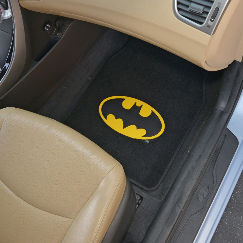 Batman Logo 4-Piece Car Floor Mats - Front & Rear Set (Officially Licensed DC Comics)