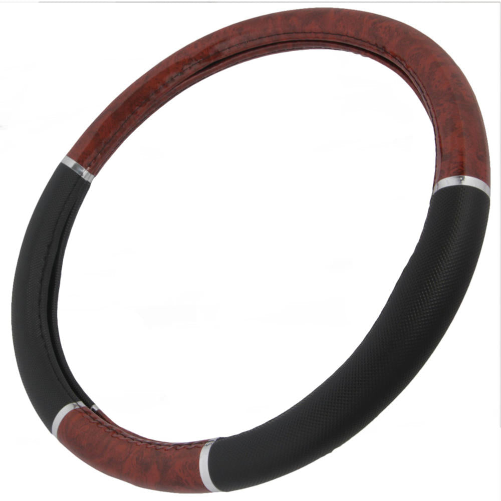 BDK Two-Tone Woodgrain Pattern Steering Wheel Cover (Fits 14.5" - 15.5")