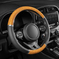 BDK Two-Tone Chrome Wood Grain Steering Wheel Cover (Fits 14.5" - 15.5") - Black/Beige