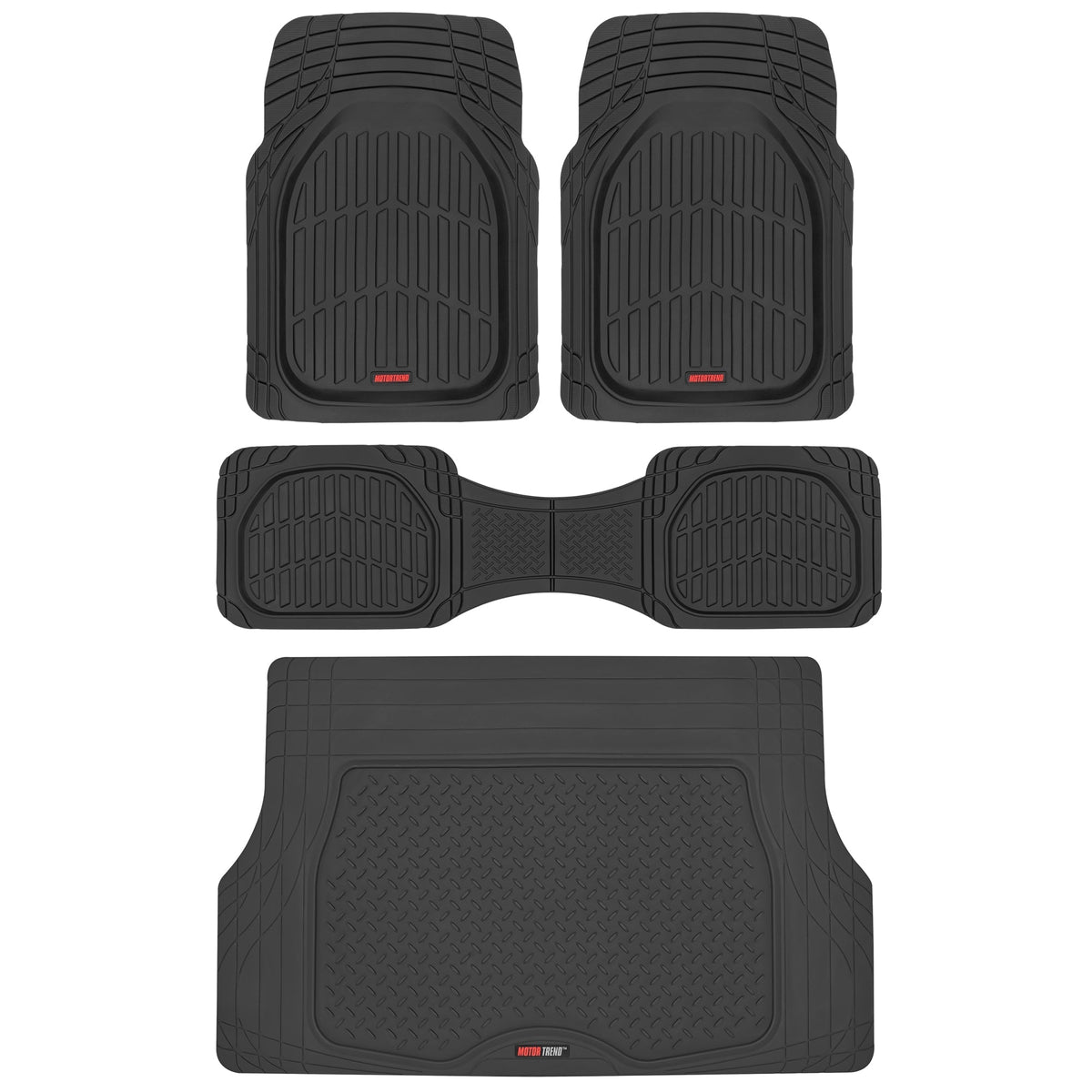 MotorTrend 4-Piece FlexTough Deep Dish Front Floor Mats, Rear Floor Mat, and Trunk/Cargo Mat - Heavy Duty, All Weather, Trim to Fit