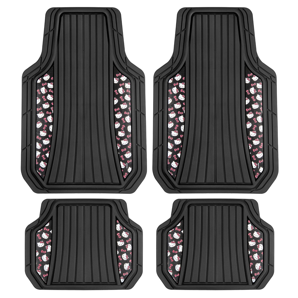 Hello Kitty Car Mats 4pc Floor Mats for Cars Trucks SUVs Kawaii Car Floor Mats for Women Men Accessories Rubber Heavy Duty Cute Non-Slip Always Front Rear Hello Kitty Car Accessories Classic Black with Red Bows