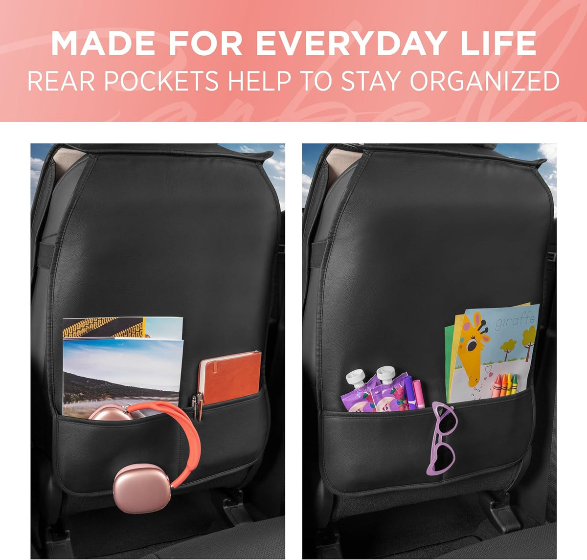 BlingStitch™ Car Seat Covers for Front Seats - Luxurious Vegan Leather Seat Covers for Cars with Black Bling Crystals, Premium Automotive Seat Covers for SUV, Trucks, Car Bling Luxury