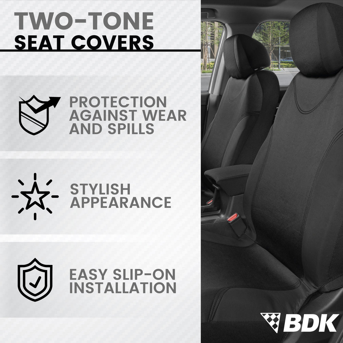 BDK 9-Piece UltraSleek Two-Tone Front Seat Covers and Rear Seat Covers
