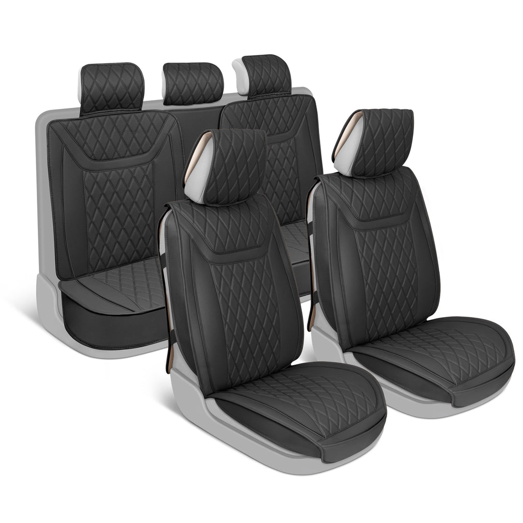 MotorBox 11-Piece Ranch Edition Premium Faux Leather Diamond Stitched Cushion Front Seat Covers and Rear Seat Covers