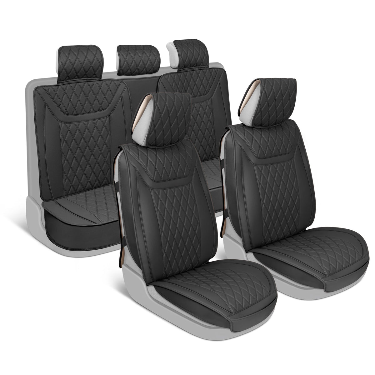MotorBox 11-Piece Ranch Edition Premium Faux Leather Diamond Stitched Cushion Front Seat Covers and Rear Seat Covers