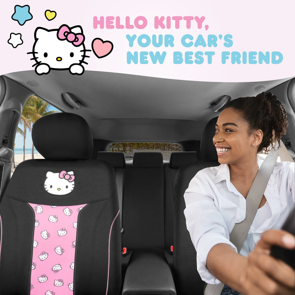 Hello Kitty Car Seat Cover - Cute and Durable Pink Front Seat Cover, Adorable Hello Kitty Design, Comfortable and Long-Lasting Polyester, Car Accessories Gift Hello Kitty Accessories 1pc Black/Pink