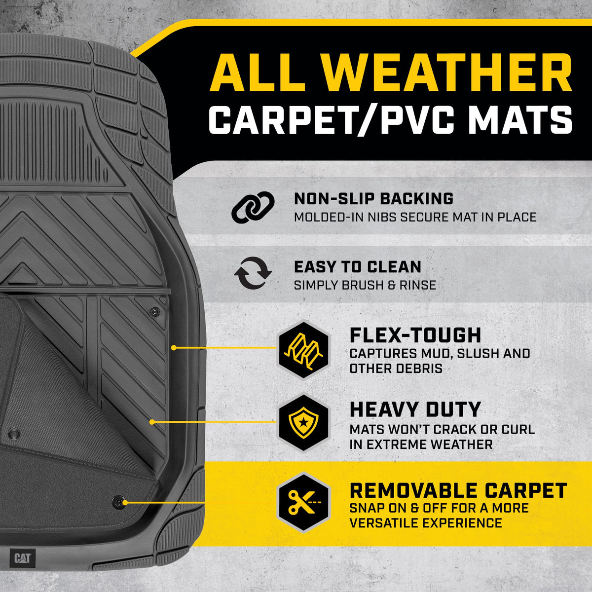 CAT 4-Piece Detachable Carpet Deep Dish Front Floor Mats and Rear Floor Mats - Heavy Duty, All Weather, Trim to Fit