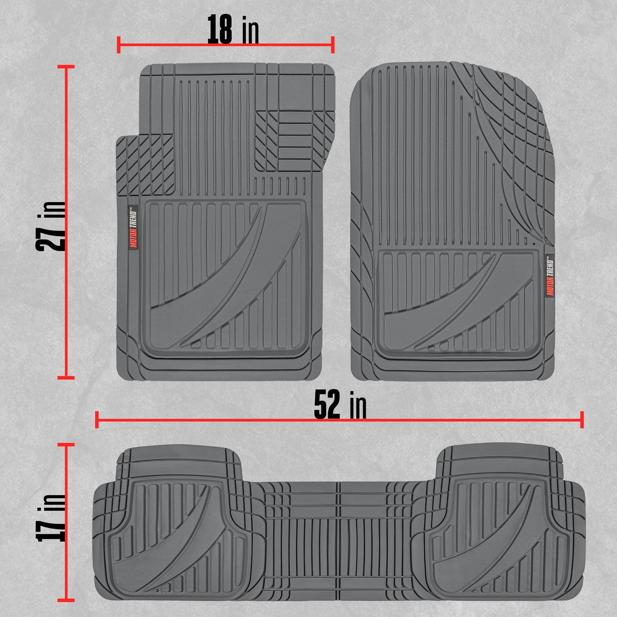 MotorTrend 3-Piece FlexTough Advanced Rubber Multi-Channel Front Floor Mats and Rear Floor Mat