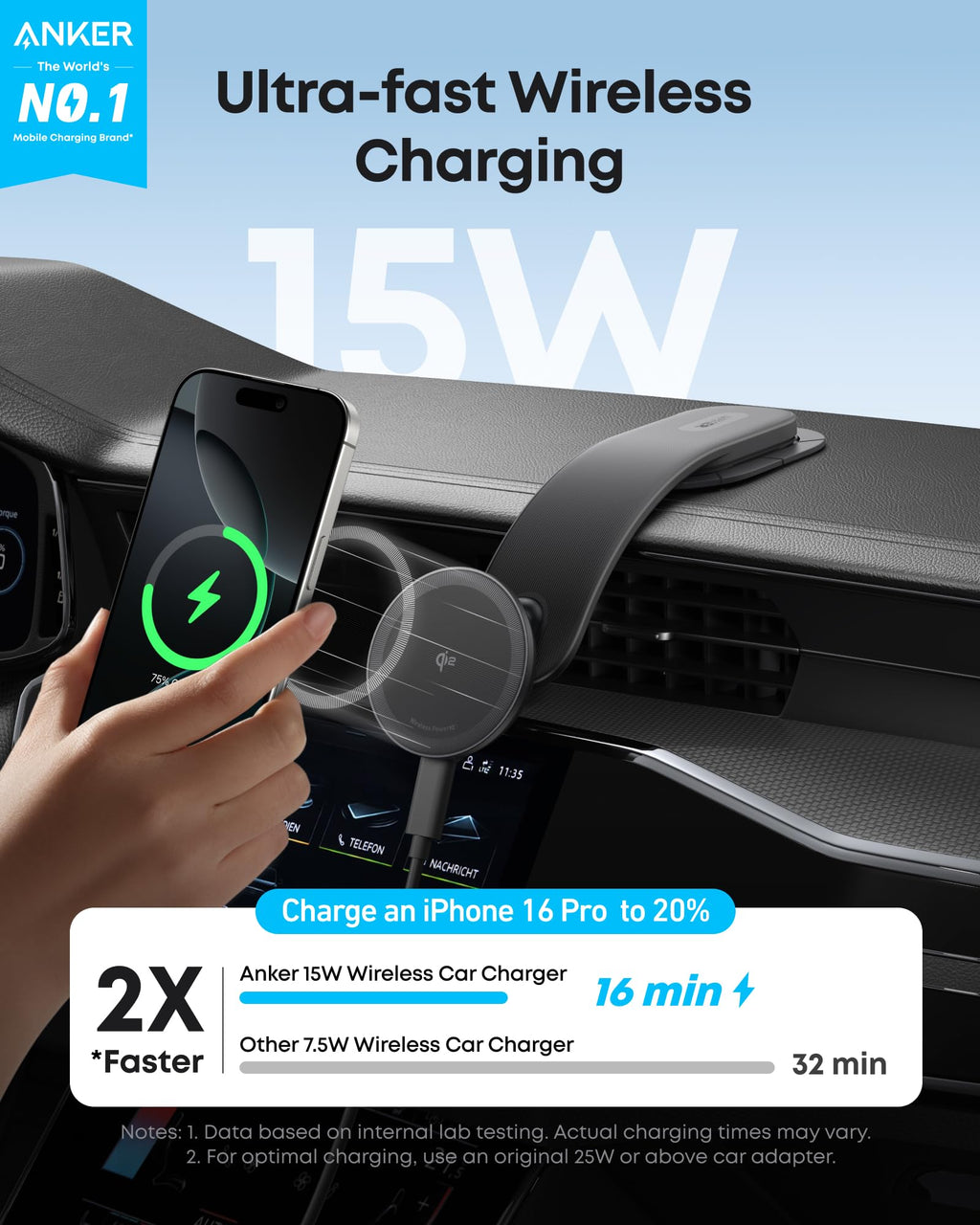 Anker Nano Qi2 15W Wireless Car Charger with Detachable Pad - image 2