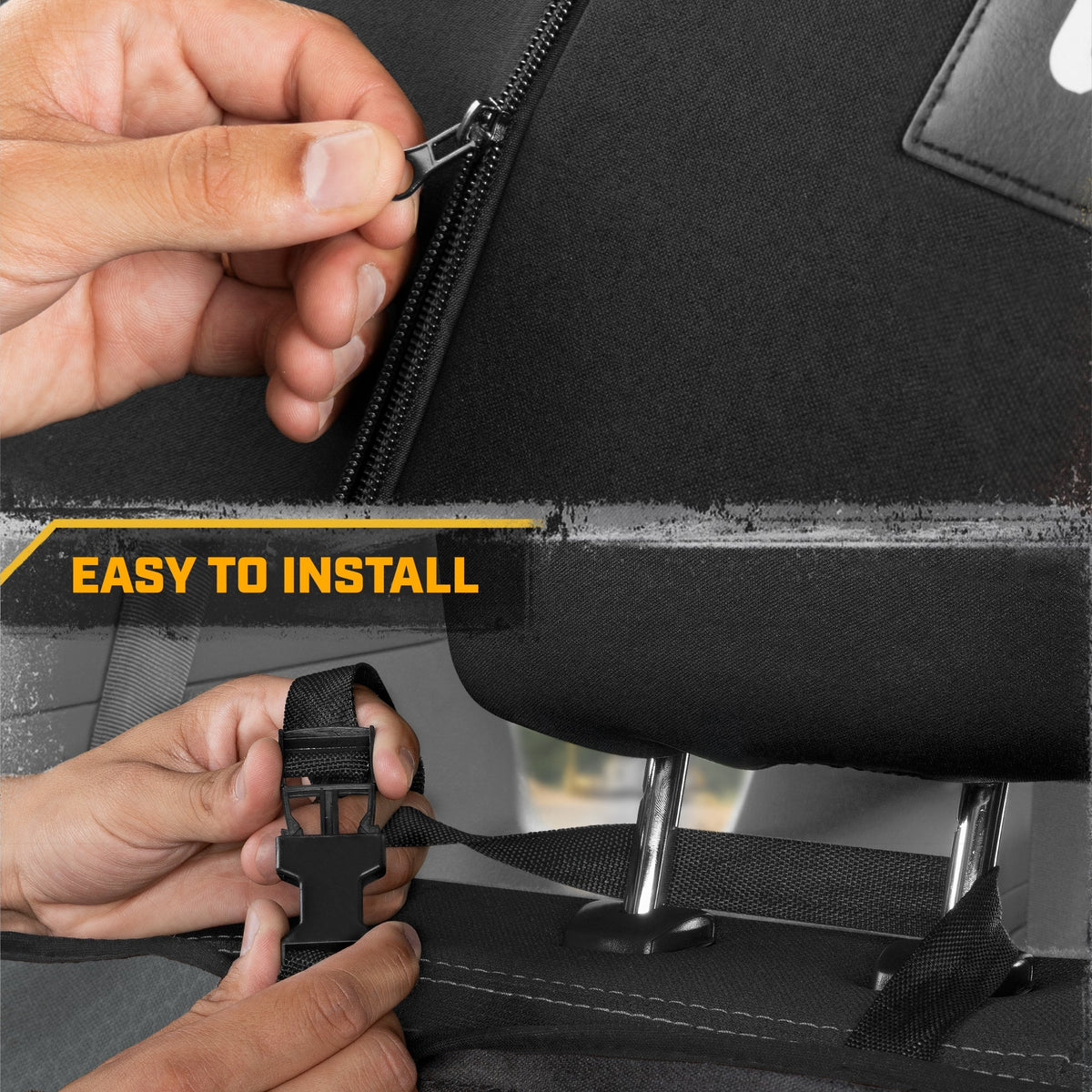 Cat Flexfit Gray Rear Seat Cover for Car – Durable Canvas & Mesh Design 60/40 Split Bench Protector for Cars, Trucks & SUVs – Back Seat Cover for Rear Bench – Interior Car Accessory