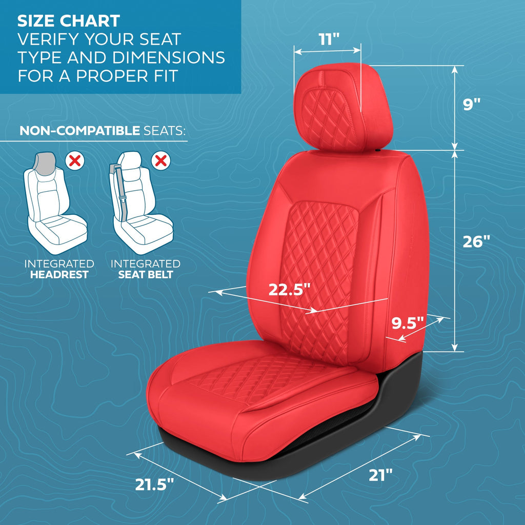 MotorBox Elite Edition Faux Leather Seat Covers for Cars, Trucks, & SUV - 2 Red Car Seat Covers for Front Seats - Universal Fit Car Accessories Automotive Interior Cover Protector for Most Vehicles