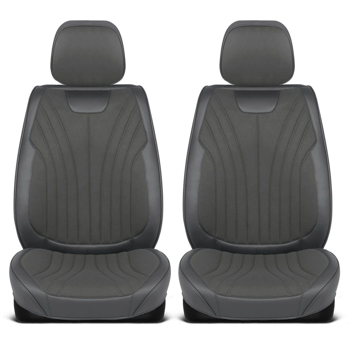 MotorBox Elite Edition Faux Leather & Suede Seat Covers for Cars, Trucks, & SUV - 2 Charcoal Car Seat Covers for Front Seats - Universal Fit Car Accessories Automotive Interior Protector for Cars
