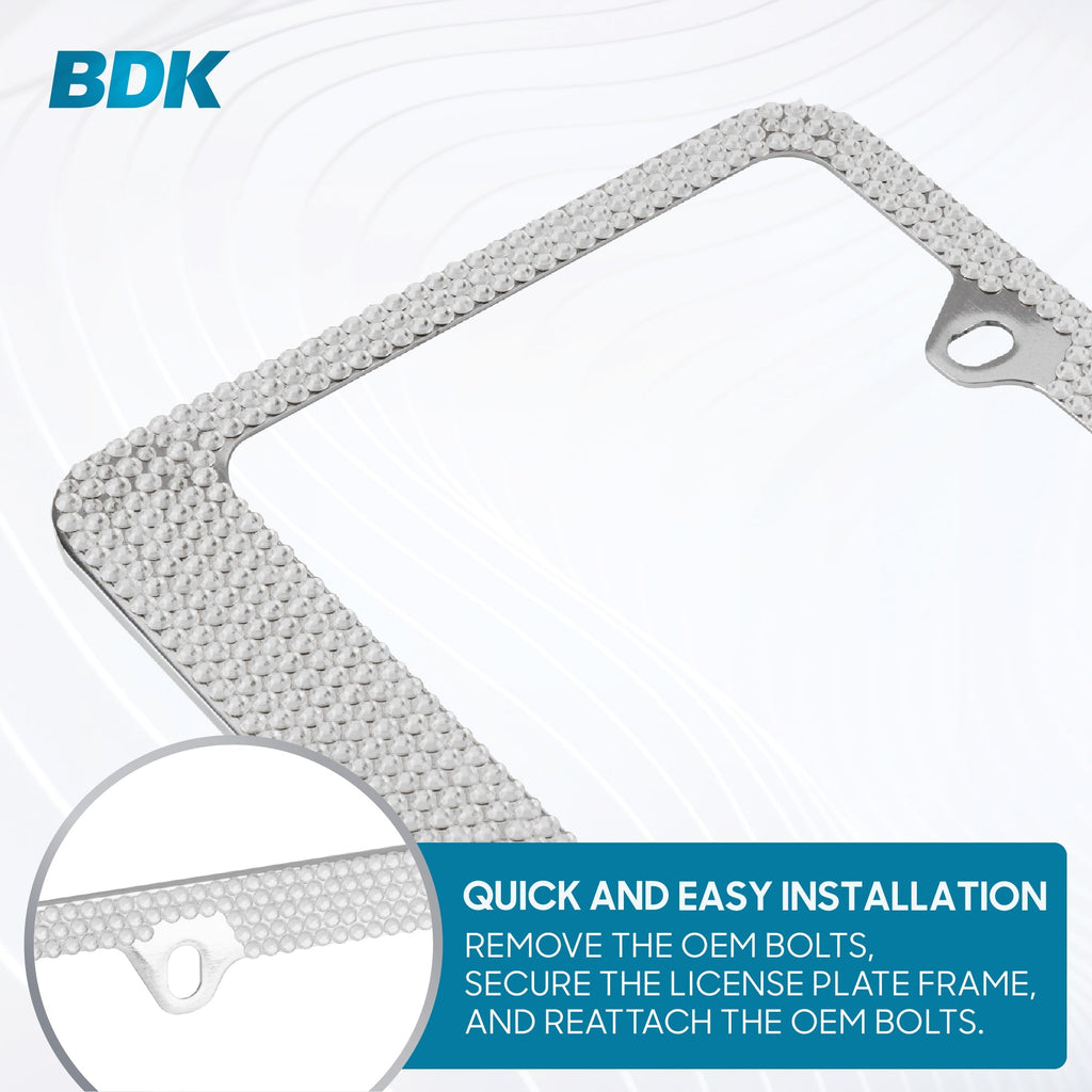 Chrome Plated Rust-Proof Die-Cast Stainless Metal License Plate Frame/Holder Universal Size - Blank Metal Design (Pack of 2)