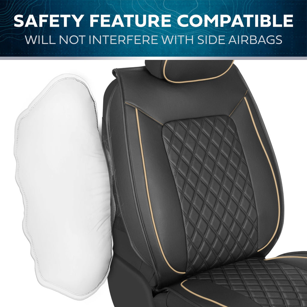 MotorBox 2-Pack Prestige Edition Premium Faux Leather Diamond Stitched Cushion Front Seat Covers