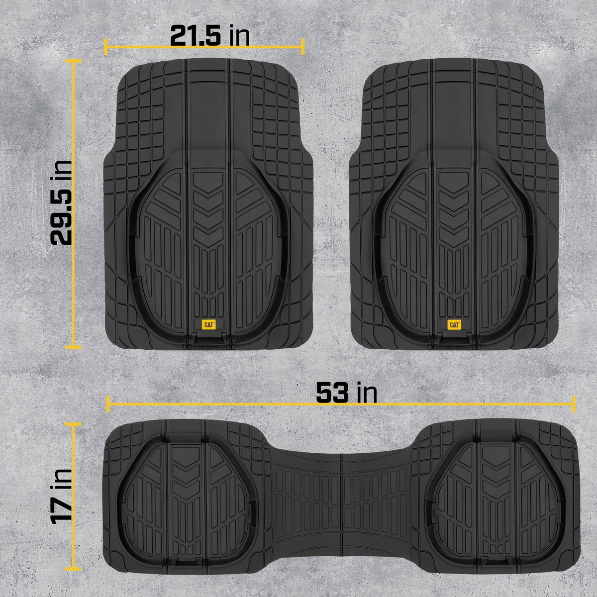 CAT 3-Piece Deep Dish Reservoir Front Floor Mats and Rear Floor Mats - Heavy Duty, All Weather, Trim to Fit