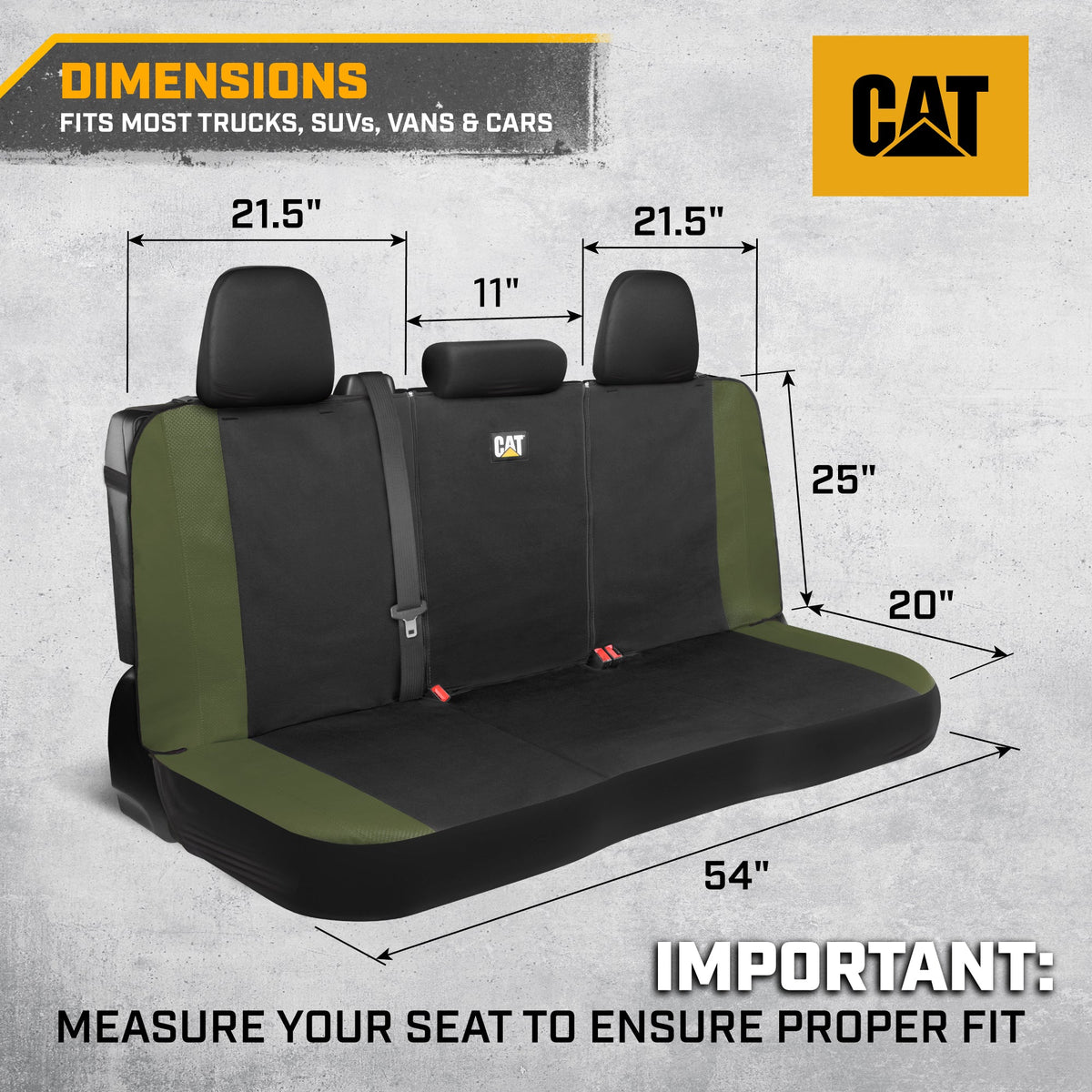 CAT Black & Green Car Seat Covers Full Set – Front Seat Covers & Rear Bench Seat Cover – Airbag Compatible, 60/40 Split Bench for Trucks, Cars & SUVs – Automotive Interior Seat Protection Accessories --Alias 639034939471570448