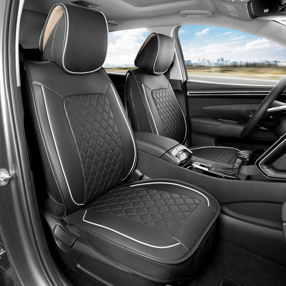 MotorBox 2-Pack Prestige Edition Premium Faux Leather Diamond Stitched Cushion Front Seat Covers