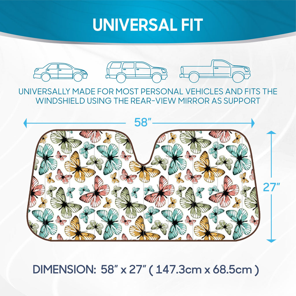 BDK Colorful Butterflies Front Windshield Sunshade (58" x 27")