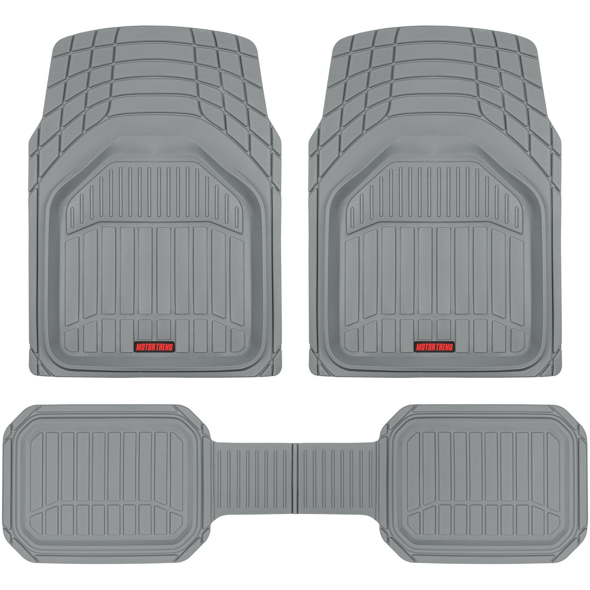 MotorTrend 3-Piece FlexTough Defender Front Floor Mats and Rear Floor Mat - Heavy Duty, All Weather, Trim to Fit - Gray