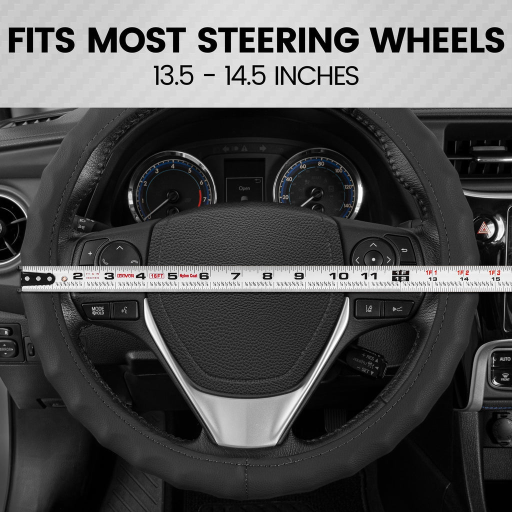MotorTrend Ergonomic Genuine Leather Steering Wheel Cover S (Fits 13.5" - 14.5")