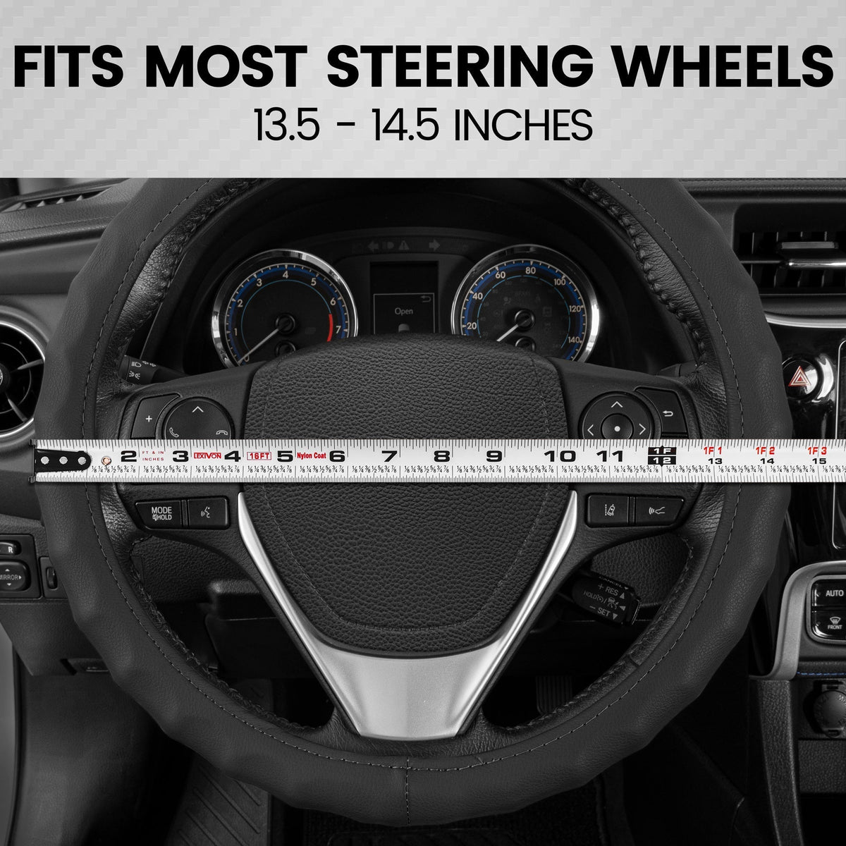 MotorTrend Ergonomic Genuine Leather Steering Wheel Cover S (Fits 13.5" - 14.5")