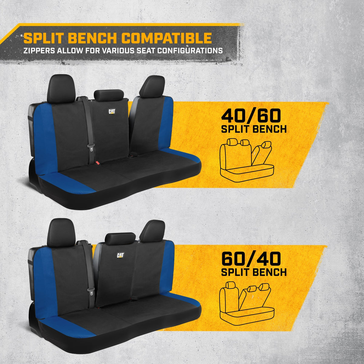 Cat Flexfit Blue Rear Seat Cover for Car – Durable Canvas & Mesh Design 60/40 Split Bench Protector for Cars, Trucks & SUVs – Back Seat Cover for Rear Bench – Interior Car Accessory