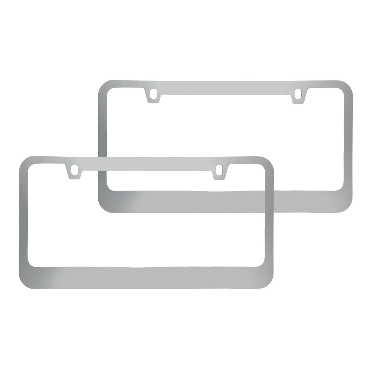 Chrome Plated Rust-Proof Die-Cast Stainless Metal License Plate Frame/Holder Universal Size - Blank Metal Design (Pack of 2)