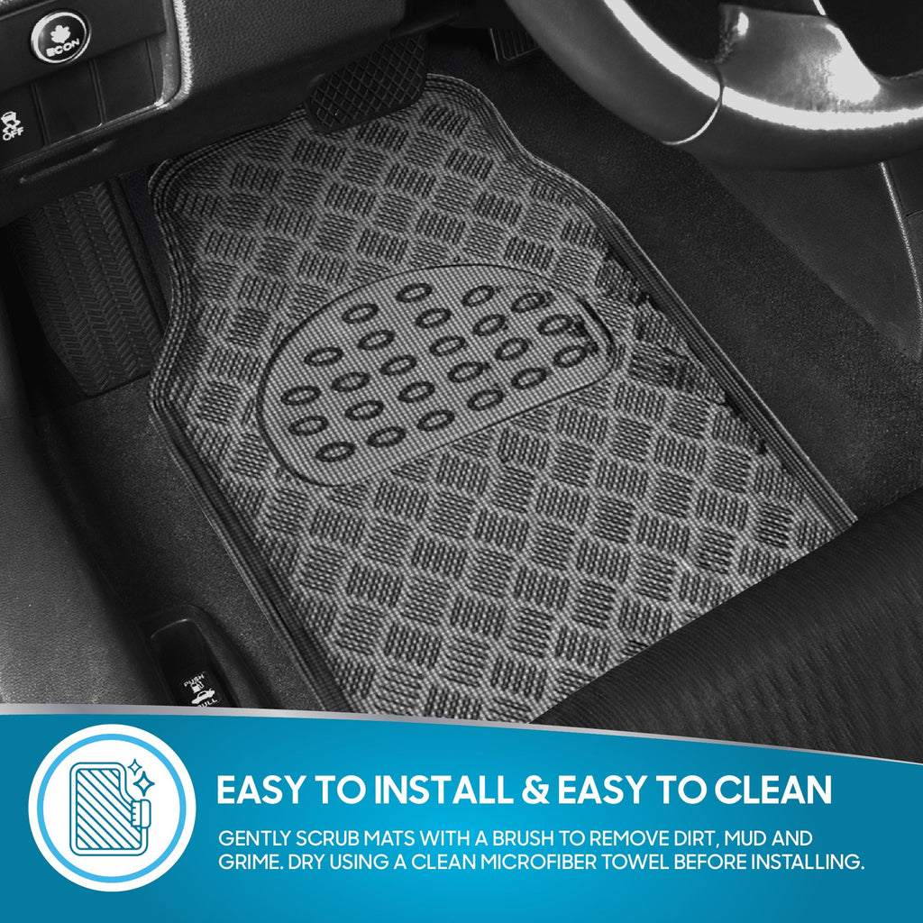 BDK 4-Piece Translucent Centered Cushioned Grip Pad Front Floor Mats and Rear Floor Mats - Heavy Duty, All Weather