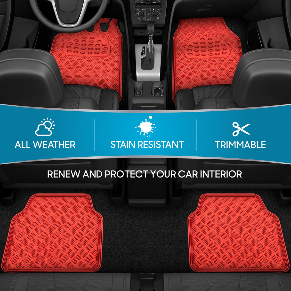 BDK 4-Piece Translucent Centered Cushioned Grip Pad Front Floor Mats and Rear Floor Mats - Heavy Duty, All Weather