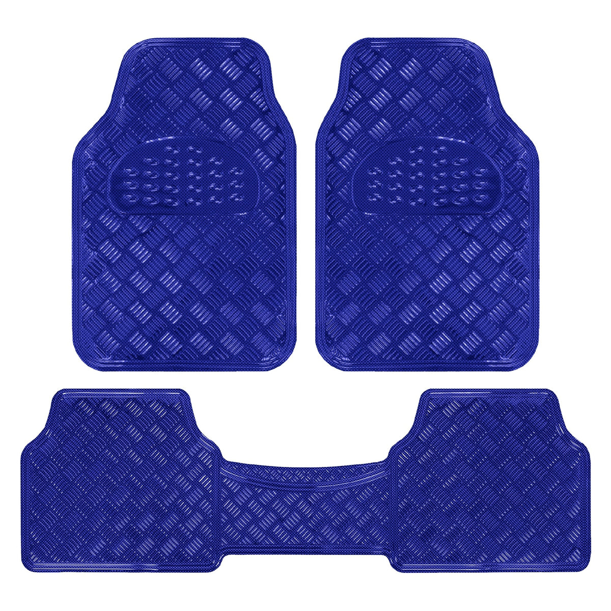BDK 3-Piece Translucent Metallic-Look Front Floor Mat and Rear Floor Mat - Heavy Duty, All Weather - Blue