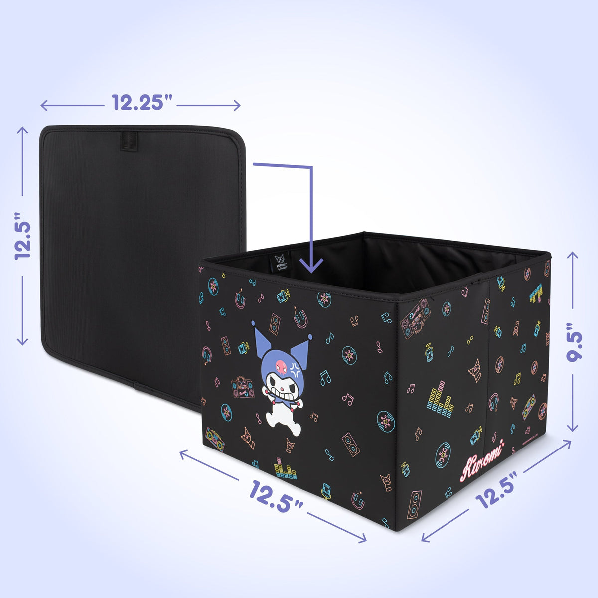 Sanrio Kuromi Car Trunk Organizer and Storage Bin - Collapsible Compartment, Heavy Duty, Fold Up for Easy Storage, Automotive Seat Cargo for Groceries Tools - 12.5L x 12.5W x 9H