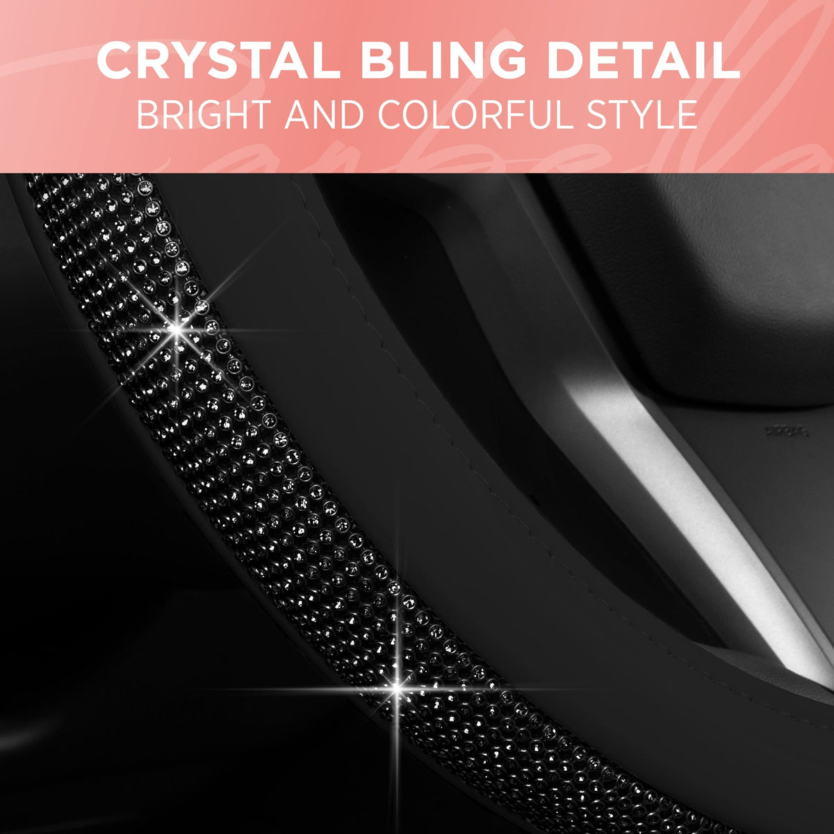 Carbella Bling Diamond Leatherette Steering Wheel Cover (Fits 14.5" - 15.5")