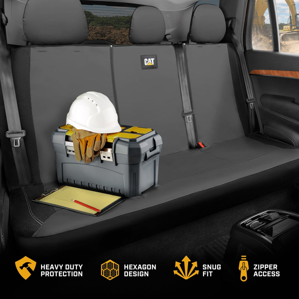 CAT PU Leather Rear Bench Seat Cover – Gray, 60/40 Split Fit for Cars, Trucks, SUVs – Waterproof, Scratch-Resistant, Semi-Universal Fit Rear Seat Protector for Most Auto Interior – Easy Install