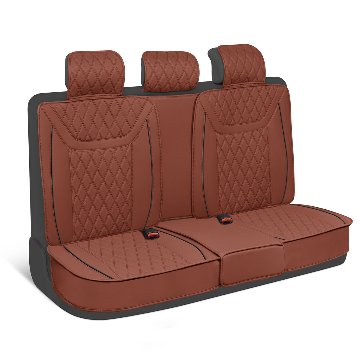 MotorBox 7-Piece Ranch Edition Premium Faux Leather Diamond Stitched Cushion Rear Seat Covers - Terracotta