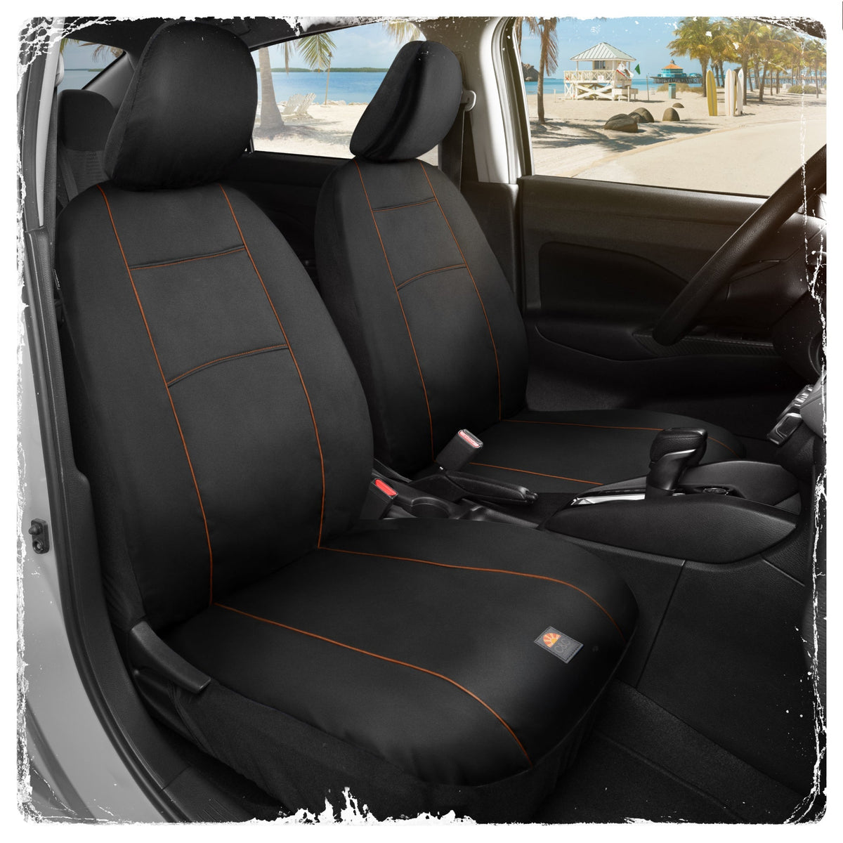 C&C Napa Leatherette 2 Front Seat Covers - Faux Leather Car Seat Protectors for Cars & Trucks - UV-Resistant, Easy to Clean, Universal Fit - Stylish Coastal Design for Summer Car Interior Upgrade