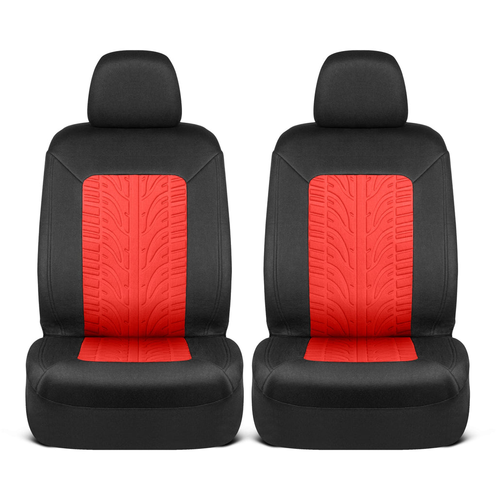 Motor Trend GrandPrix Seat Covers for Cars, 2-Pack Black & Red Tire Tread Embossed Car Seat Covers for Front Seats, Automotive Interior Covers for Car Truck Van SUV