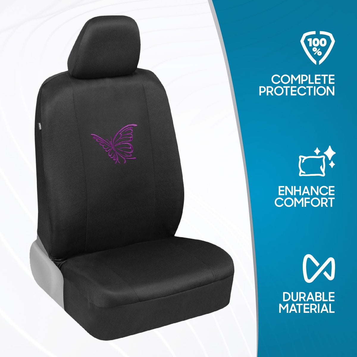 BDK 12-Piece Butterfly Front Seat Covers, Rear Seat Covers, Seat Belt Pads, and Steering Wheel Cover (Fits 14.5" - 15.5")