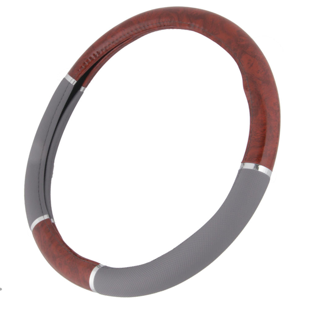 BDK Two-Tone Woodgrain Pattern Steering Wheel Cover (Fits 14.5" - 15.5")