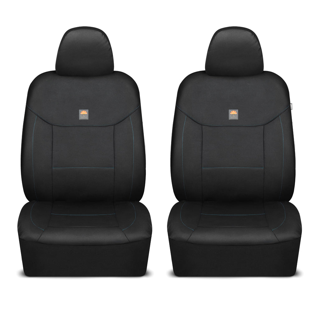 C&C Napa Leatherette 2 Front Seat Covers - Faux Leather Car Seat Protectors for Cars & Trucks - UV-Resistant, Easy to Clean, Semi-Universal Fit - Stylish Coastal Design for Summer Car Interior Upgrade