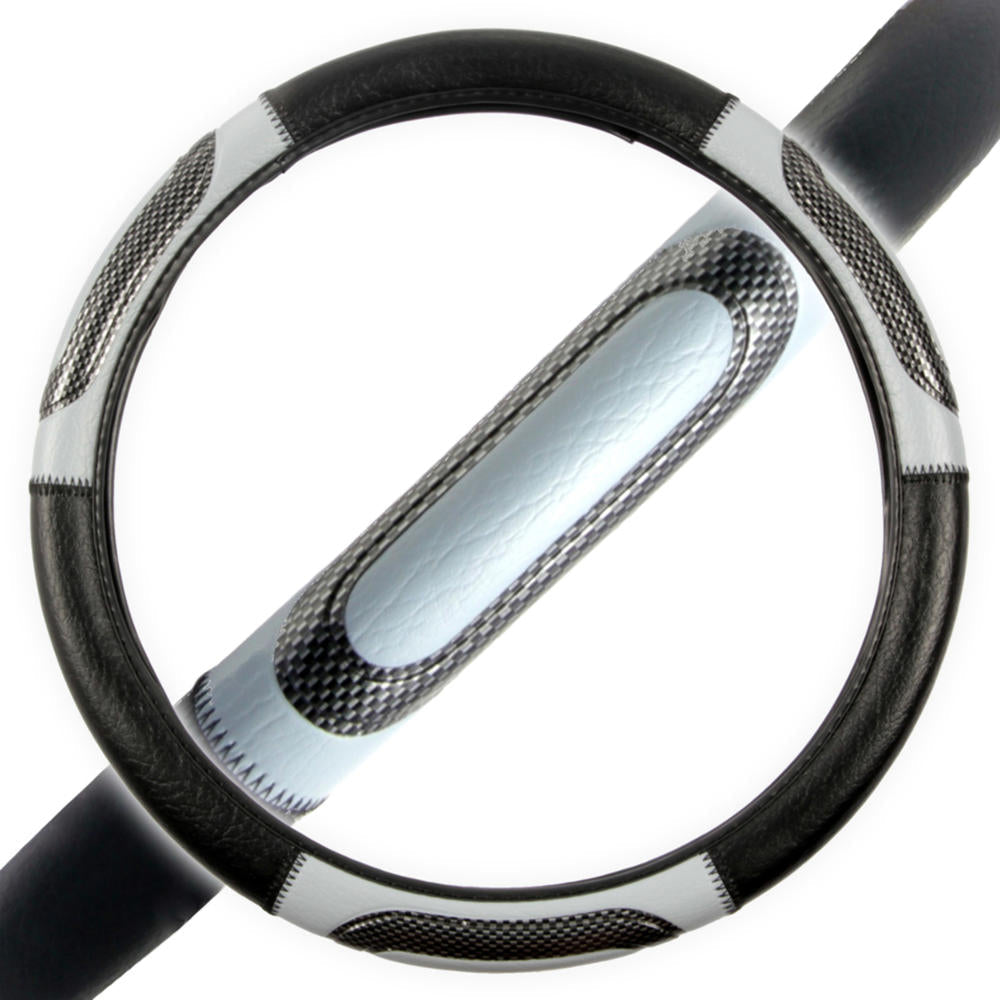 BDK Two-Tone Sport Carbon Grip Steering Wheel Cover (Fits 14.5" - 15.5")