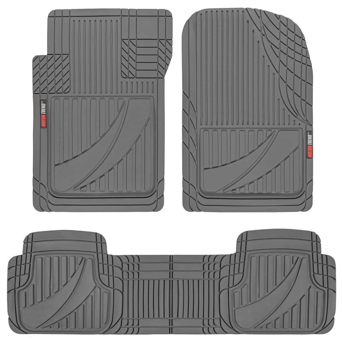 MotorTrend 3-Piece FlexTough Advanced Rubber Multi-Channel Front Floor Mats and Rear Floor Mat - Gray