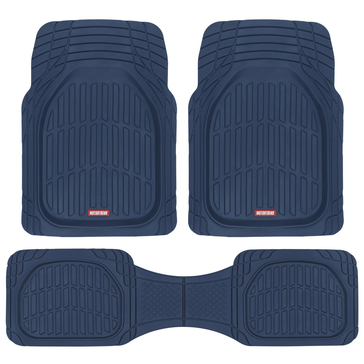 MotorTrend 3-Piece FlexTough Deep Dish Front Floor Mats and Rear Floor Mat - Heavy Duty, All Weather, Trim to Fit - Blue