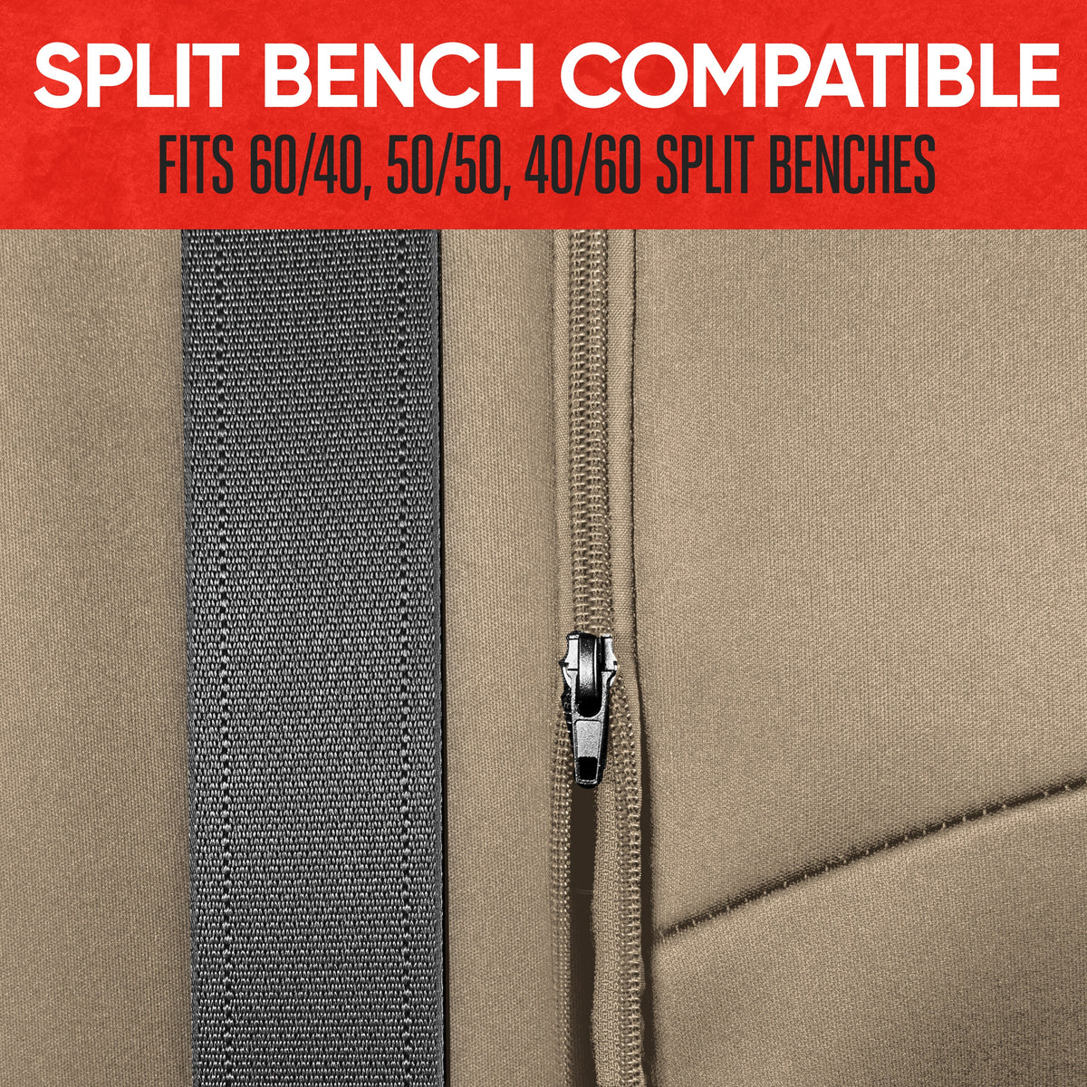 Motor Trend SpillGuard Waterproof Rear Bench Car Seat Cover, All Beige Stitching - Split Bench Rear Seat Protector with Neoprene Padding, Back Seat Cover for Kids & Dogs, Car Interior Covers